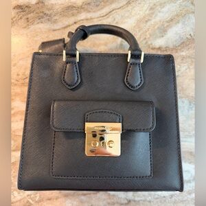 Michael Kors Mini Black Satchel with Gold Accents